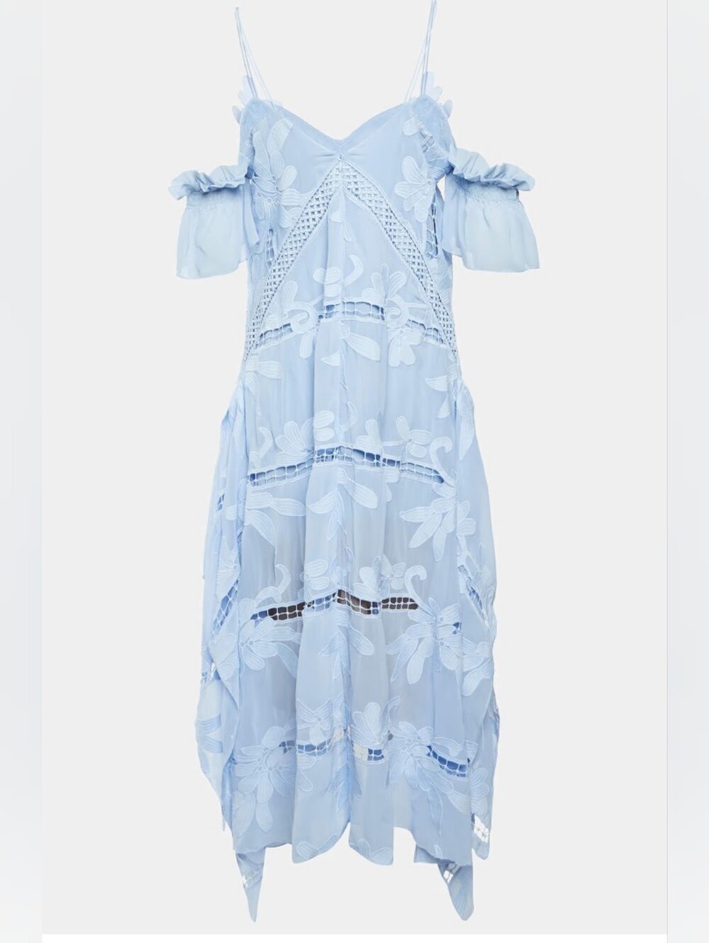 Self-Portrait Lilac Blue Guipure Lace Cold-shoulder Midi Dress - Picture 2 of 9